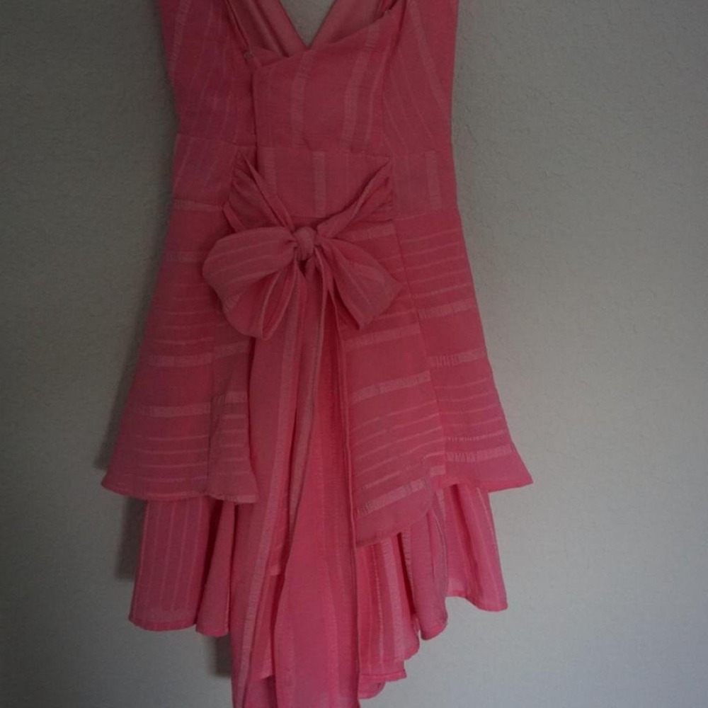 Pink Striped V-neck Tiered Shirt With Bow In Back